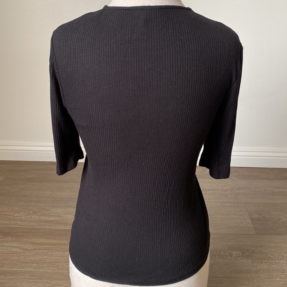 Topshop Black Ribbed 3/4 Sleeve Top w Lace-up Details Nordstrom - Picture 2 of 3